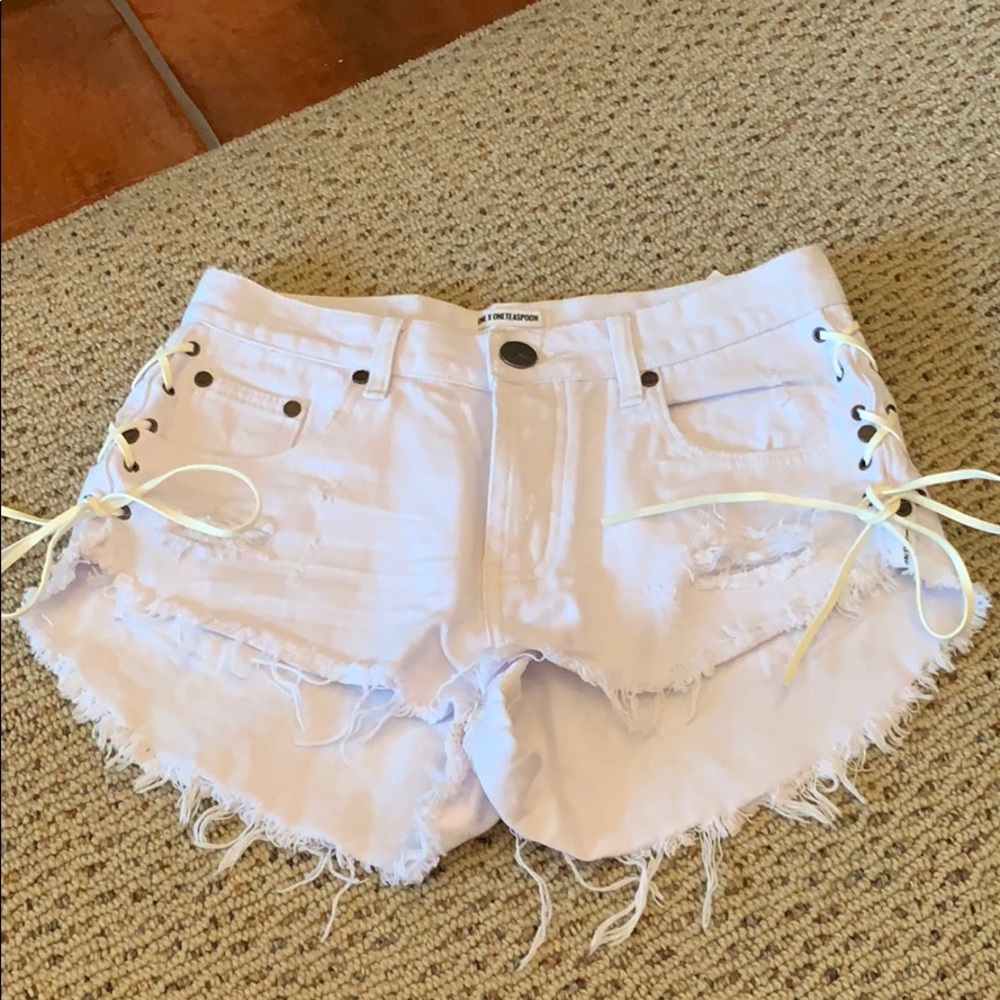 COPY - white oneteaspoon jean shorts side ties distressed